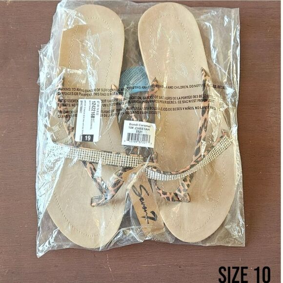 SEVEN7 Women's New In Bag Cheetah Rhinestone Faux Leather Thong/Sandal - Picture 15 of 16